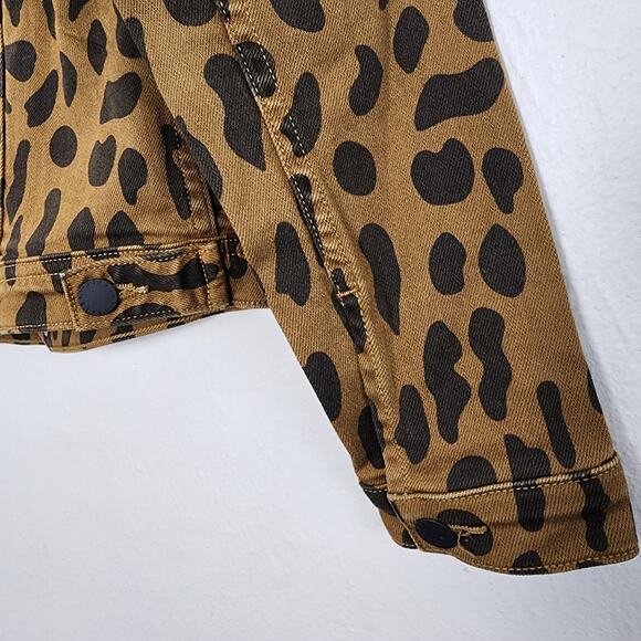 L'Agence Celine Slim Fit Leopard Print Cropped Denim Jacket Camel S NWT - Picture 14 of 16